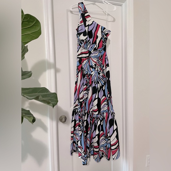 Anthropologie Maeve One-Shoulder Maxi Dress with abstract butterfly print. - Picture 4 of 6